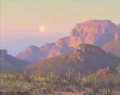 Moon Over the Ajo Range, Arizona by Michael Stack, oil on canvas, sold Apr 2023