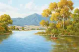 David Chapple, Yellowstone Autumn, oil on linen laid to board