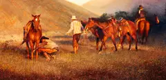 Gordon Snidow, Saddlin Up, oil on board