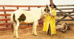 Gordon Snidow, Come Rain or Come Shine, a Cowboy's Work is Never Done, oil on board