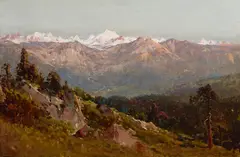 Across the Valley by Thomas Hill, oil on paper laid to board, sold Apr 2023