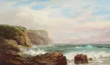 Xanthus Russell Smith, Surf on a Rocky Coast with Schooners in the Distance