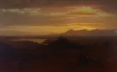 Lockwood de Forest, Sunset Beyond a Valley, oil on canvas laid to board