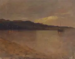 Monterey Bay at Dusk by Xavier Martínez, oil on board, sold Apr 2023