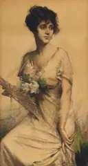 Matteo Sandona, Portrait of a Lady Holding a Fan, charcoal and pastel on paper