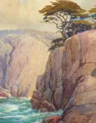 Monterey Cypress Perched on a Rocky Cliff by Percy Gray, 1931, watercolor on paper, sold Apr 2023