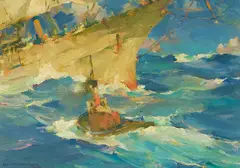 Armin Carl Hansen, Towboat Longside, oil on canvasboard