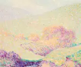 William Clapp, A Stream and Hills, oil on Masonite