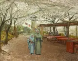 Theodore Wores, Early Cherry Blossoms, Nogeyama, Yokohama, oil on panel