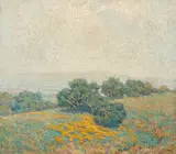 Granville Redmond, The Bay Beyond a Hillside of Poppies, oil on canvas