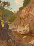 William Wendt, A Pool Beneath Canyon Walls, oil on canvas