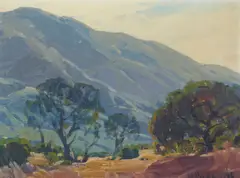 Landscape with Foothills and Trees by Hanson Puthuff, oil on canvasboard, sold Apr 2023