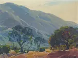 Hanson Puthuff, Landscape with Foothills and Trees, oil on canvasboard