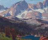 Sierra Mountain Landscape with Mirror Lake by Edgar Alwin Payne, oil on canvas, sold Apr 2023
