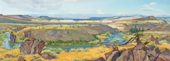 Bend in the River by Ray Strong, oil on board, sold Apr 2023