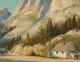 Alfred R. Mitchell, At Rush Creek (in High Sierras), oil on board