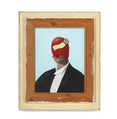 Llyn Foulkes, Custer's Last Stand (Picture of Harry), 1973, oil over photographic reproduction on panel with nails and glass in artist's frame