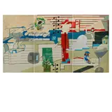 Tony Berlant, The Monkey Ledger, 1987, found metal collage on plywood with steel brads, triptych
