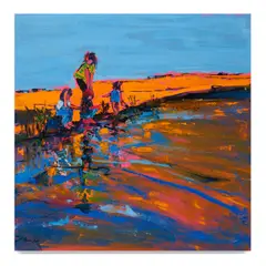 Four Figures at the Beach by Henrietta Berk, circa 1965-70, oil on canvas, sold Apr 2023