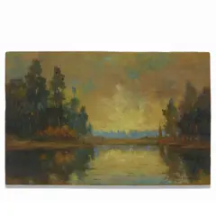 Bertha Stringer Lee, Lake Landscape, oil on board