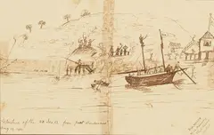 Thaddeus Welch, Departure of the S.S. Ida A., ink on paper