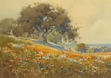 Percy Gray, California Wildflowers on a Hillside, watercolor on paper