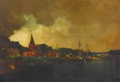 Coastal Harbor by Will Sparks, oil on canvas, sold Feb 2023