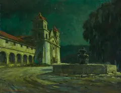 Thorwald Probst, Moonlight, Santa Barbara (Mission Courtyard), oil on canvas