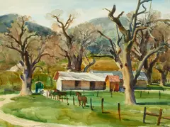 Ranch with Horses by Emil Kosa Jr., watercolor on paper, sold Feb 2023