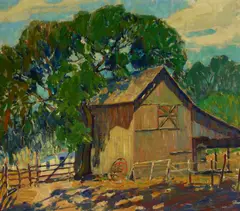 Barnyard in Summer by Paul Lauritz, oil on canvas, sold Feb 2023