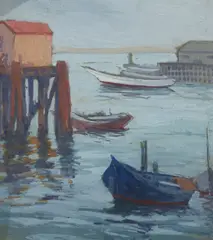 Monterey Harbor by Mary DeNeale Morgan, gouache on paper, sold Feb 2023