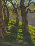 Trees Along a Ridge by Paul Grimm, oil on board, sold Feb 2023