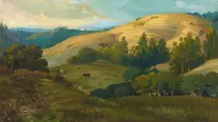 Hector Serbaroli, Cow Grazing in California Foothills, oil on canvas laid to board