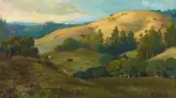 Hector Serbaroli, Cow Grazing in California Foothills, oil on canvas laid to board