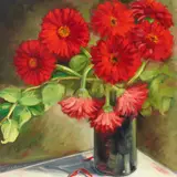 Ellen K. Morris, Orchid Flowers, Casablancas, and Red Gerbers in a Vase (a group of three)