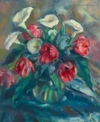 John Hubbard Rich, Still Life with Calla Lilies, oil on canvas