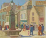 Elsie Palmer Payne, The Fountain, gouache on paper