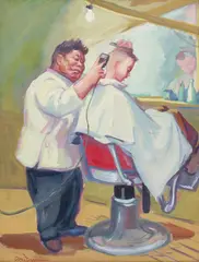 Don Freeman, The Barber Shop, gouache on board