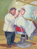 Don Freeman, The Barber Shop, gouache on board