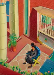 Helen Rousseau, On the Patio, oil on board