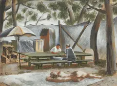 Chess Game by Fletcher Martin, gouache on paper, sold Feb 2023