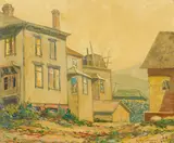 Werner Seeholzer, Old Houses of Bunker Hills, LA, One block North of Angel's Flight and Commercial Street at Main, Los Angeles (a group of two), first oil on board; second oil on Masonite
