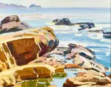 Along the Monterey Coast by Terri Kelly Moyers, oil on Masonite, sold Feb 2023