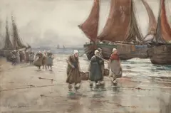 Melbourne H. Hardwick, Carrying Baskets on the Shore, watercolor on paper