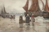 Melbourne H. Hardwick, Carrying Baskets on the Shore, watercolor on paper
