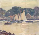 Emile Gruppé, Harbor with Sailboats, oil on canvas