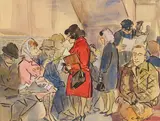 Cecil Crosley Bell, Scenes from the Staten Island Ferry (a group of three), first watercolor, gouache and ink on paper; second watercolor, gouache, charcoal and pencil on paper; third watercolor, gouache and pencil on paper