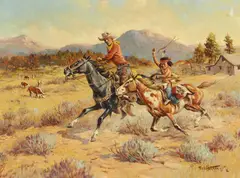Fred Harman, Red Ryder and Little Beaver, oil on canvas