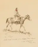 Olaf Wieghorst, Indian on Horseback, ink and red watercolor on brown paper