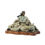 Marie Barbera, Woman and White Wolves, polychromed bronze